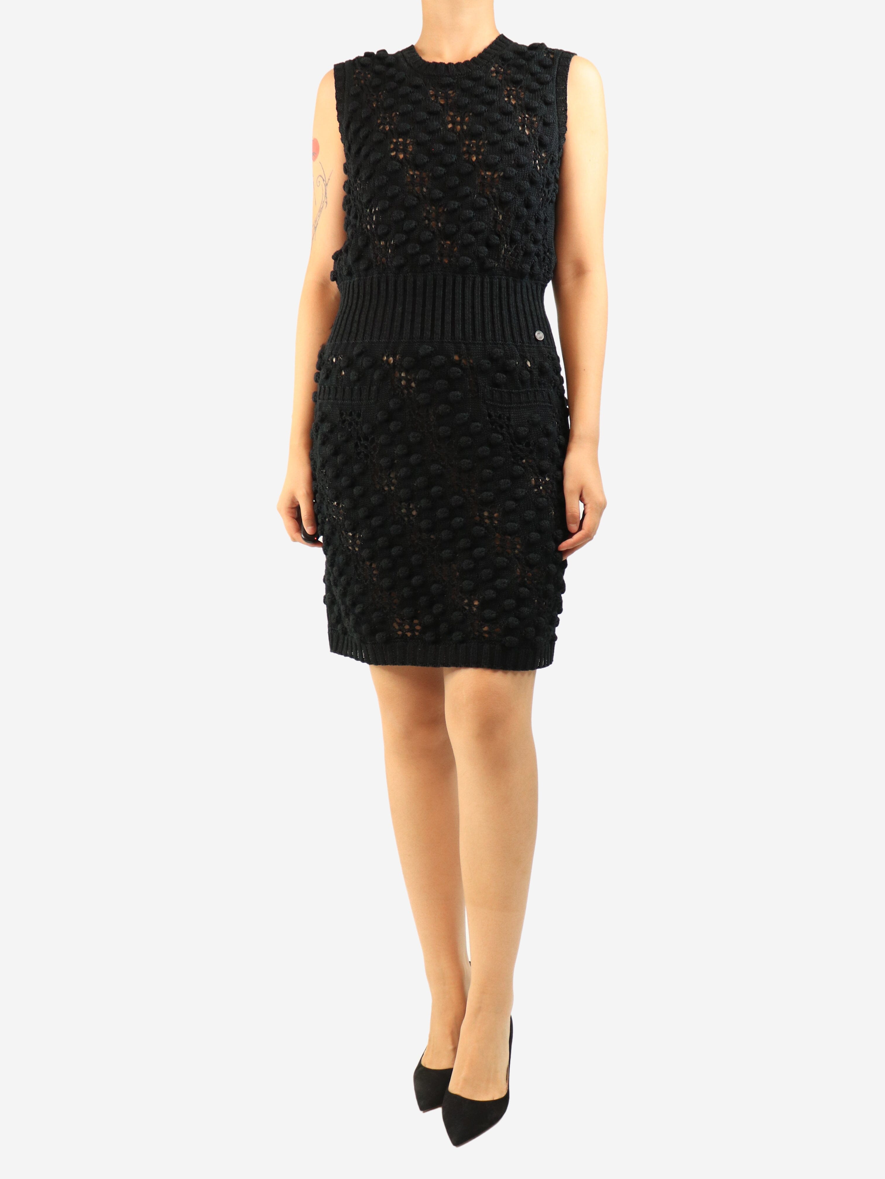 Black bobble-knit midi dress - size UK 14