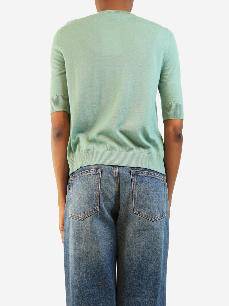 Green short sleeve thin knit top - size UK 8 Knitwear Loro Piana 