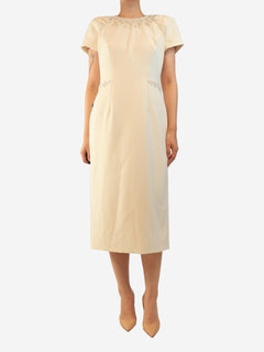 Cream beaded embellished dress - size UK 14