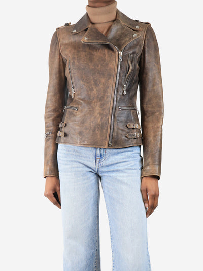 Brown vintage distressed leather jacket - size UK 8 Coats & Jackets Dolce & Gabbana 