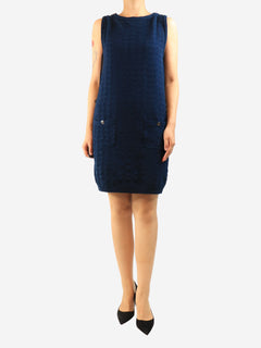 Navy sleeveless knit dress - size UK 14