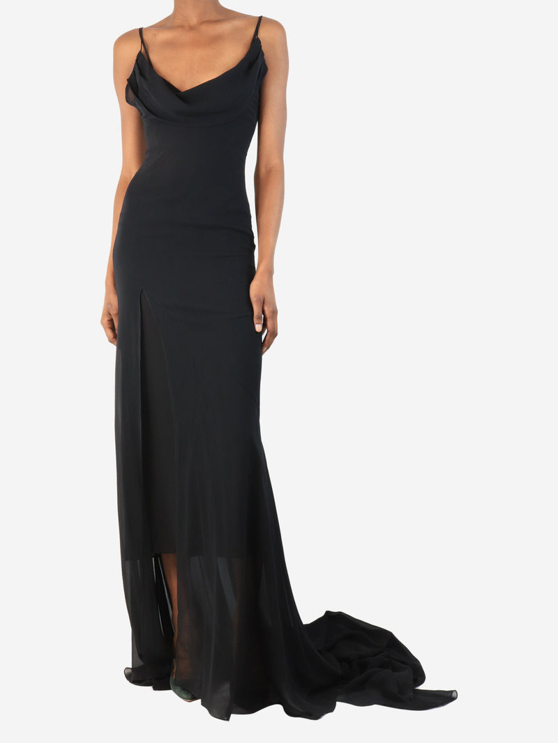Alessandra Rich pre-owned black silk Georgette train long dress
