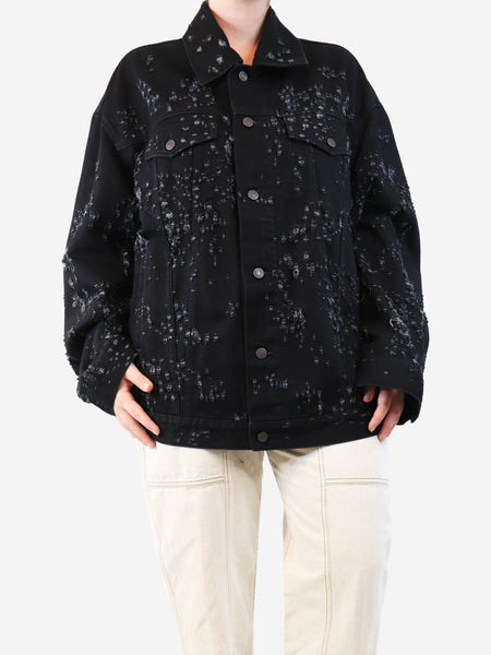 Black distressed denim jacket - size M product image