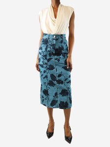 Erdem Blue denim floral print skirt - size UK 6