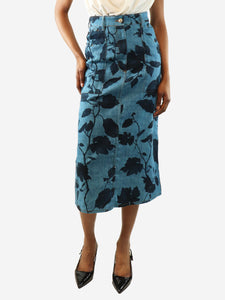 Erdem Blue denim floral print skirt - size UK 6