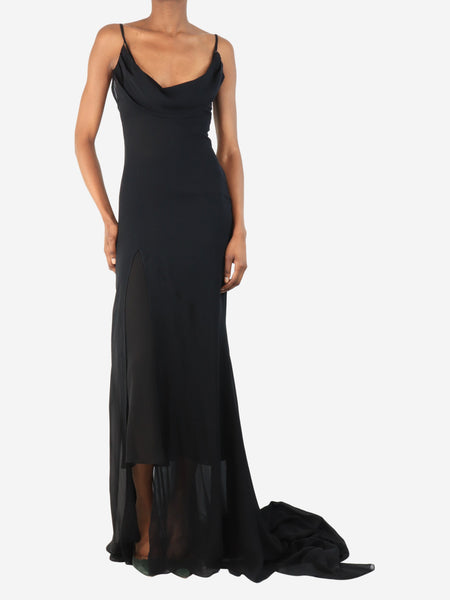 Black sheer silk Georgette train long dress - size XS product image