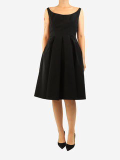 Black sleeveless cotton-blend midi dress - size UK 10