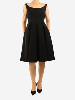 Black sleeveless cotton-blend midi dress - size UK 10