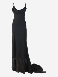 Black sheer silk Georgette train long dress - size XS Dresses Alessandra Rich 