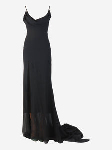Alessandra Rich Black sheer silk Georgette train long dress - size XS