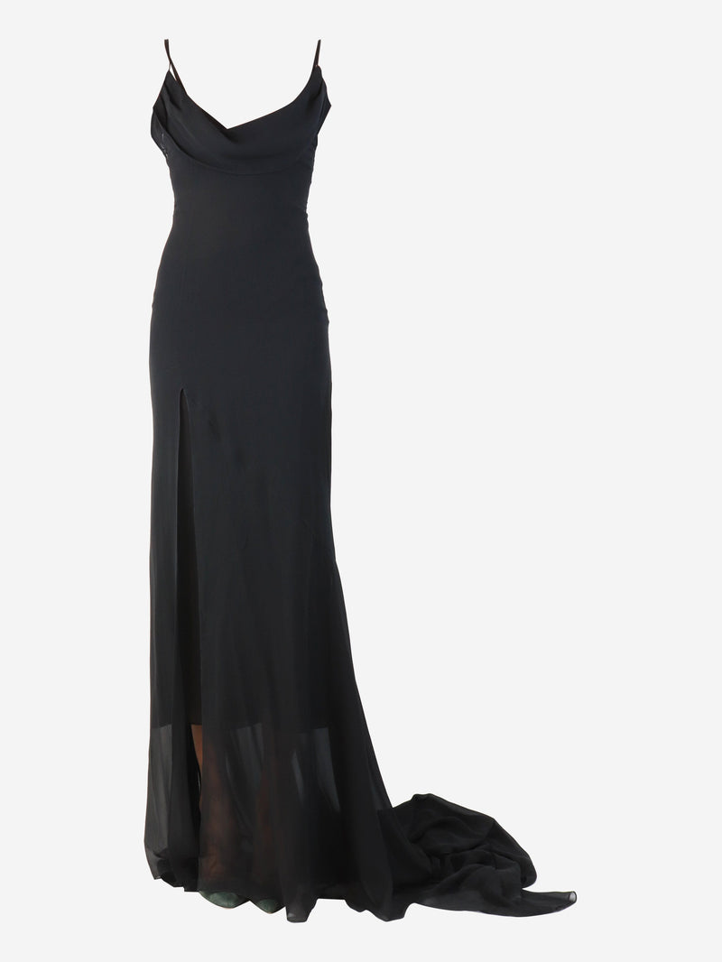 Black sheer silk Georgette train long dress - size XS Dresses Alessandra Rich 