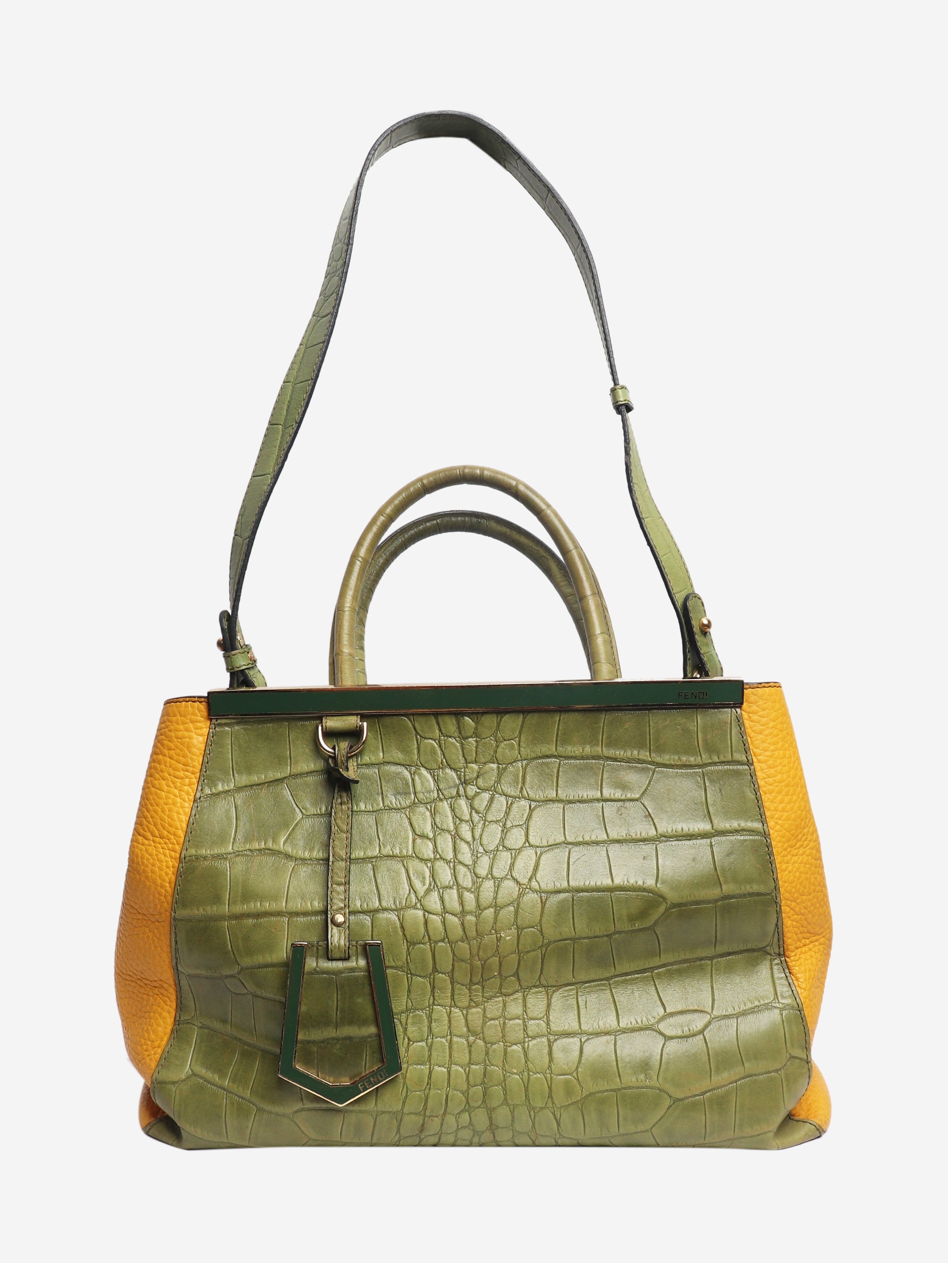 Green 2jours croc-embossed leather bag Shoulder bags Fendi 