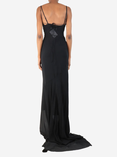 Black sheer silk Georgette train long dress - size XS alternate image