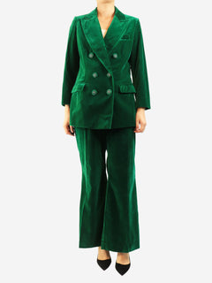 Green two-piece velvet suit set - size UK 14