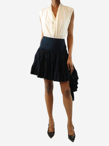 Loewe Navy blue Ruffled-trim assymetric-hem mini skirt - size UK 8