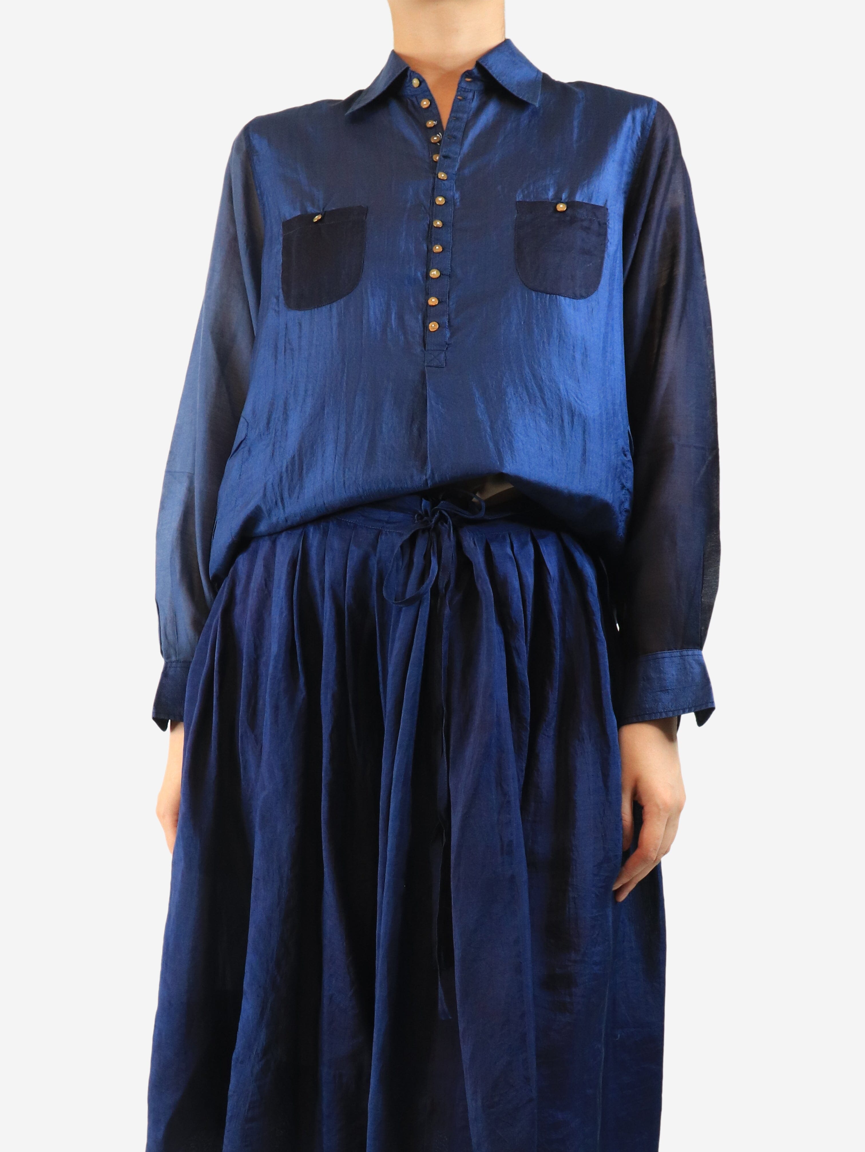 Blue cotton and silk-blend tunic - size UK 10 Tops Pero 