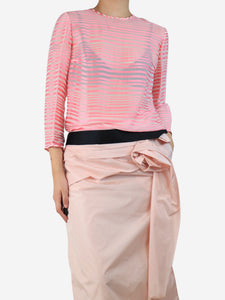 Chanel Pink silk-blend striped blouse - size UK 12