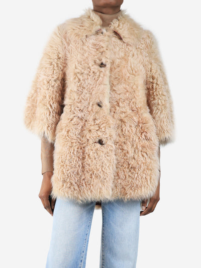 Neutral mongolian lamb fur button up jacket - size UK 6 Coats & Jackets Red Valentino 