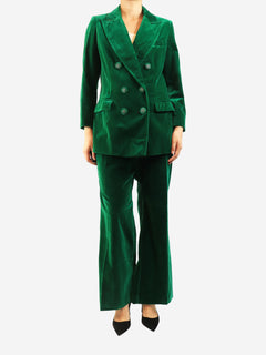 Green two-piece velvet suit set - size UK 14