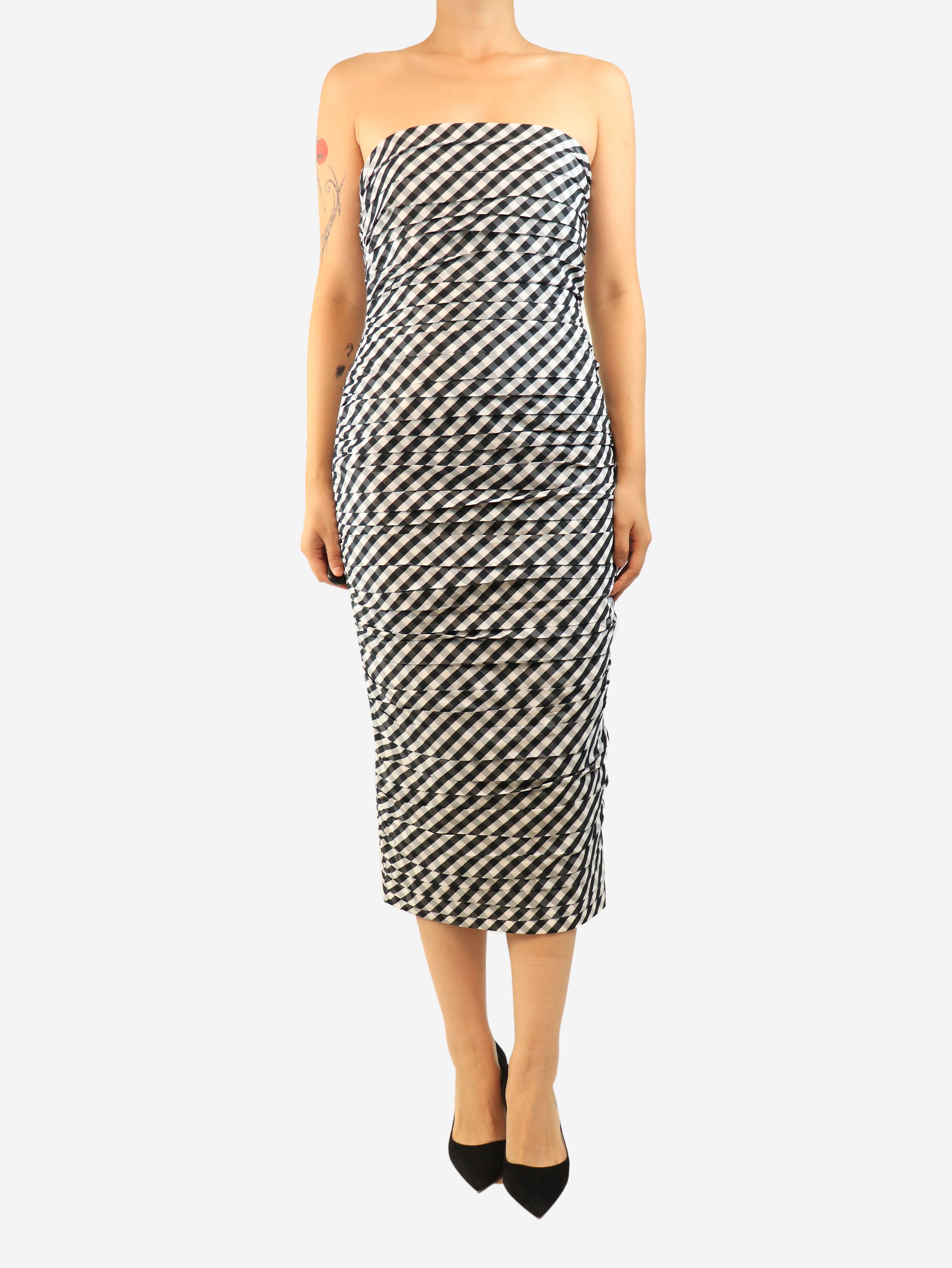 Black and white gingham strapless gingham dress - size UK 10