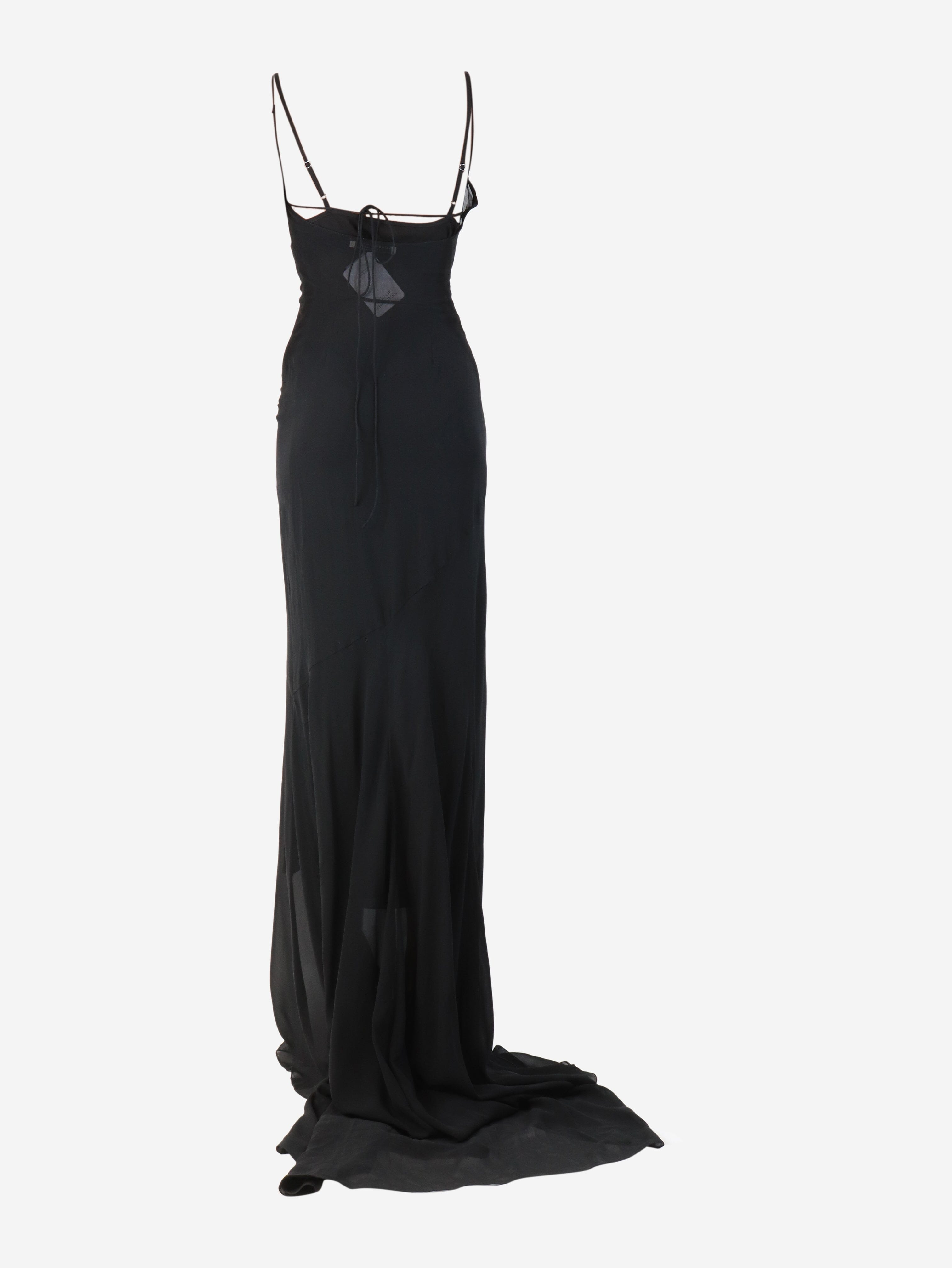 Black sheer silk Georgette train long dress - size XS Dresses Alessandra Rich 