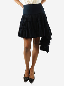 Loewe Navy blue Ruffled-trim assymetric-hem mini skirt - size UK 8