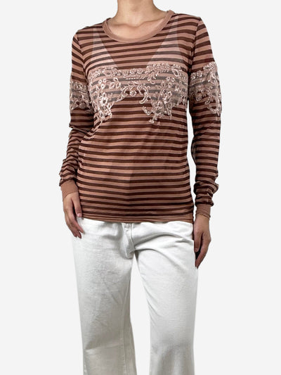 Pink stripe laced longsleeve top - size UK 12 Tops Ermanno Scervino 