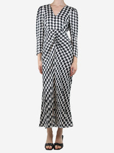 Rixo Black and white satin houndstooth maxi dress - size XS