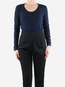 Max Mara Studio Navy blue cropped scoop-neck sweater - size UK 10