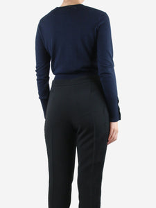 Max Mara Studio Navy blue cropped scoop-neck sweater - size UK 10