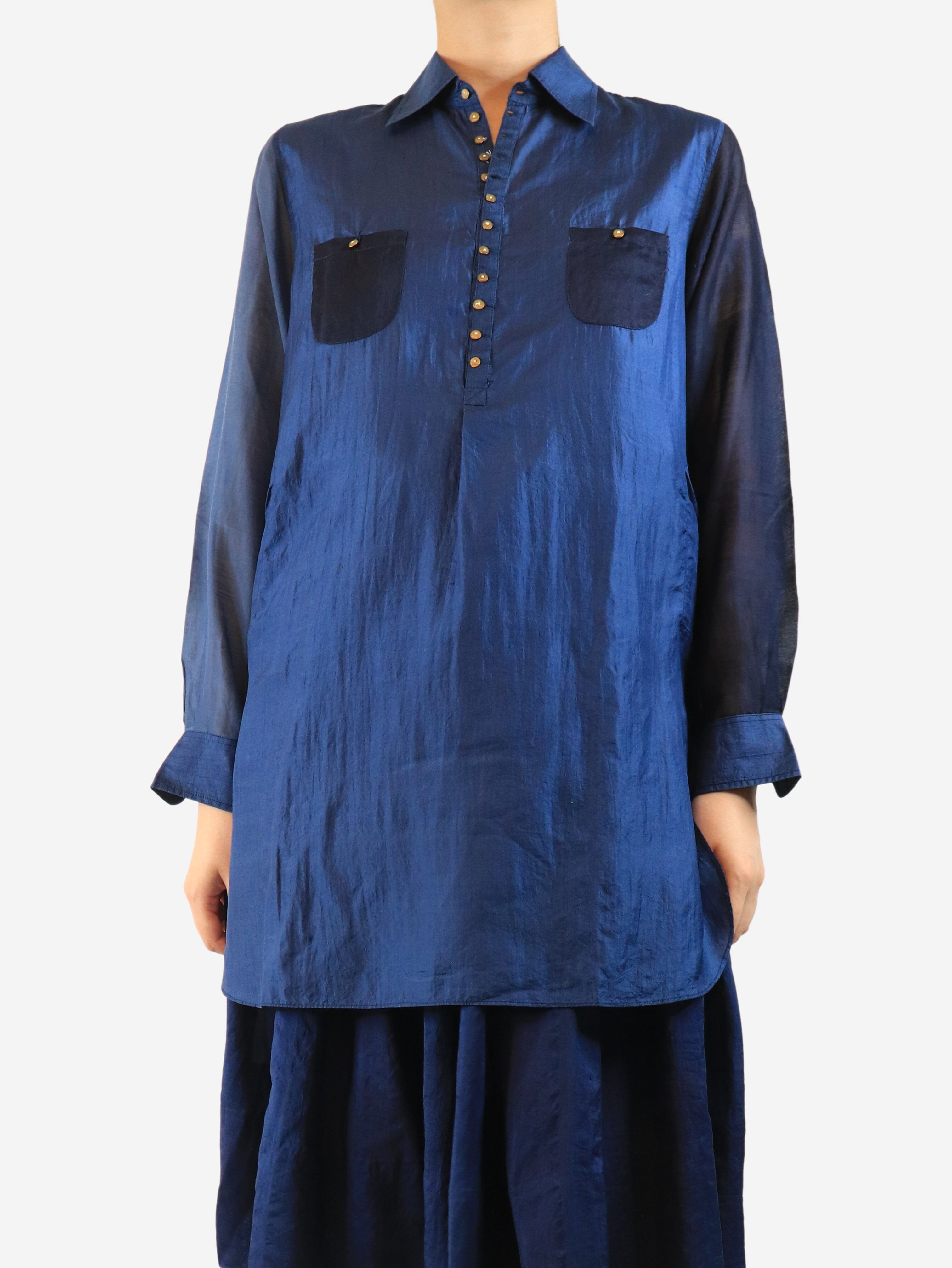 Blue cotton and silk-blend tunic - size UK 10 Tops Pero 