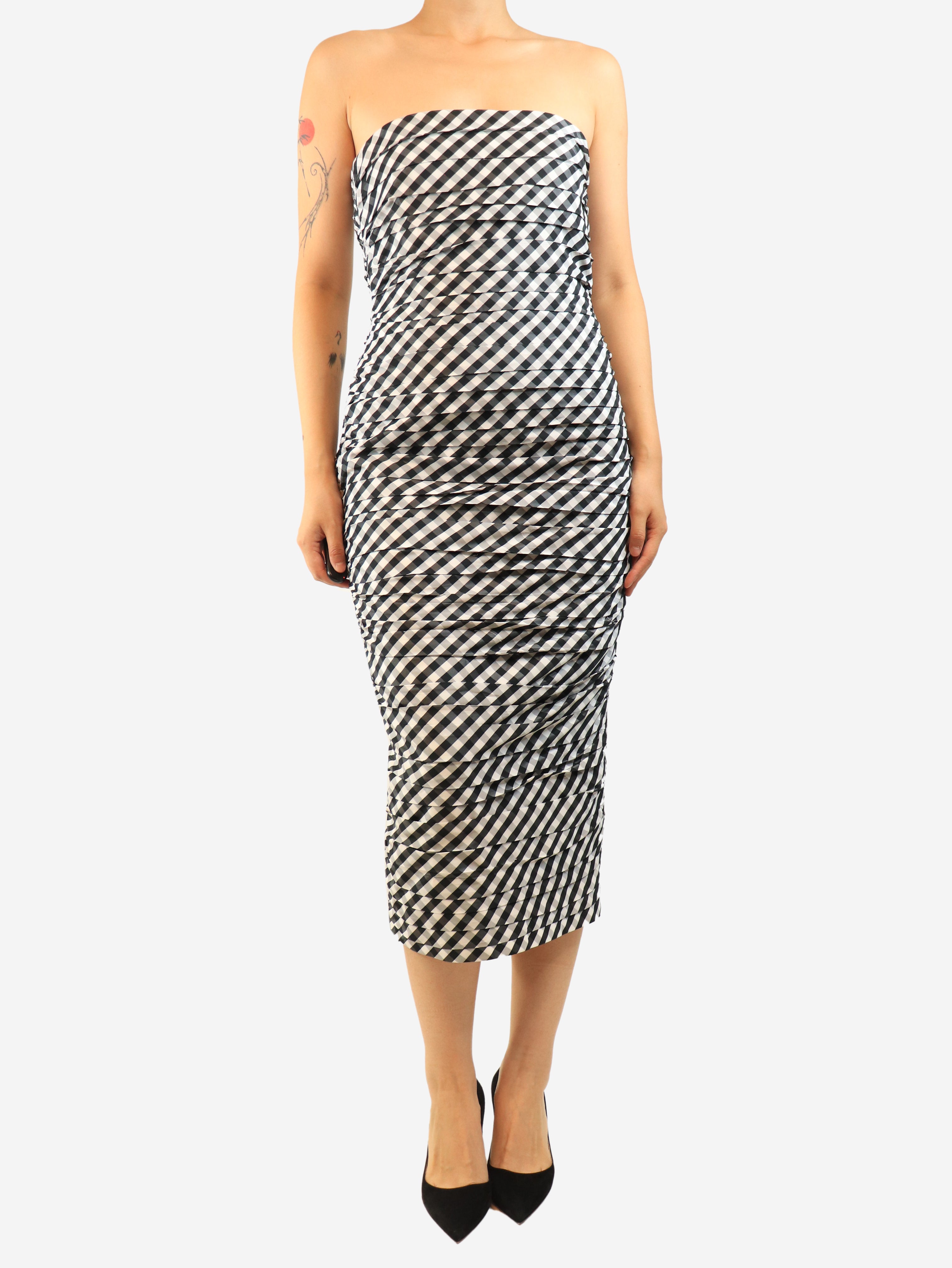 Black and white gingham strapless gingham dress - size UK 10