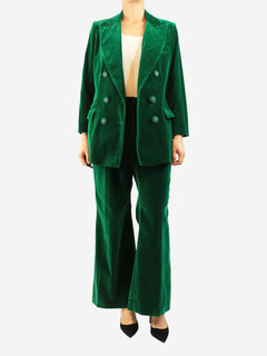 Green two-piece velvet suit set - size UK 14