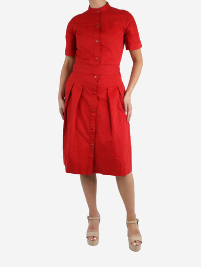 Red button-up pleated belted midi dress - size FR 36 Dresses Vanessa Seward