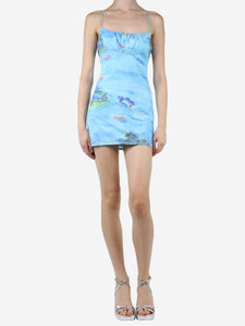 Staud Blue sleeveless printed mini dress - size UK 4