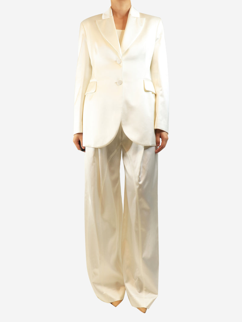 Cream satin two-piece suit set - size UK 10