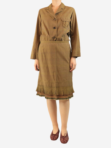 Khaki cotton lightweight jacket and skirt set - size L product image