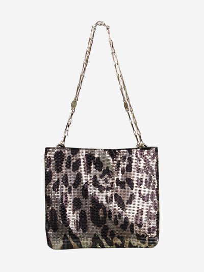 Brown animal print shoulder bag with gold hardware chain straps Shoulder bags Paco Rabanne 