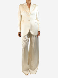 Cream satin two-piece suit set - size UK 10