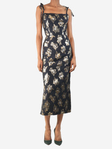 The Vampire's Wife Black floral jacquard midi dress - size UK 6