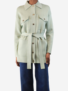 Sandro Mint green belted knit jacket - size UK 6