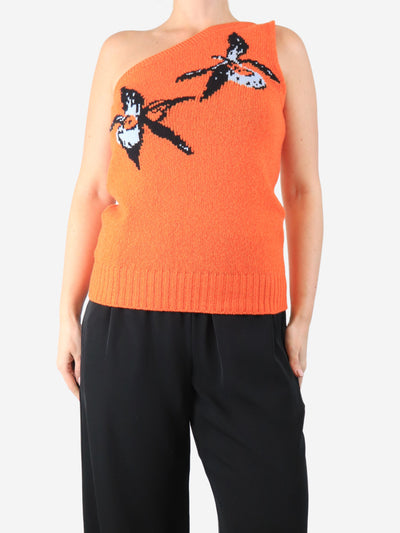 Orange knit flower detail one shoulder top - size UK 8 Knitwear Prada 