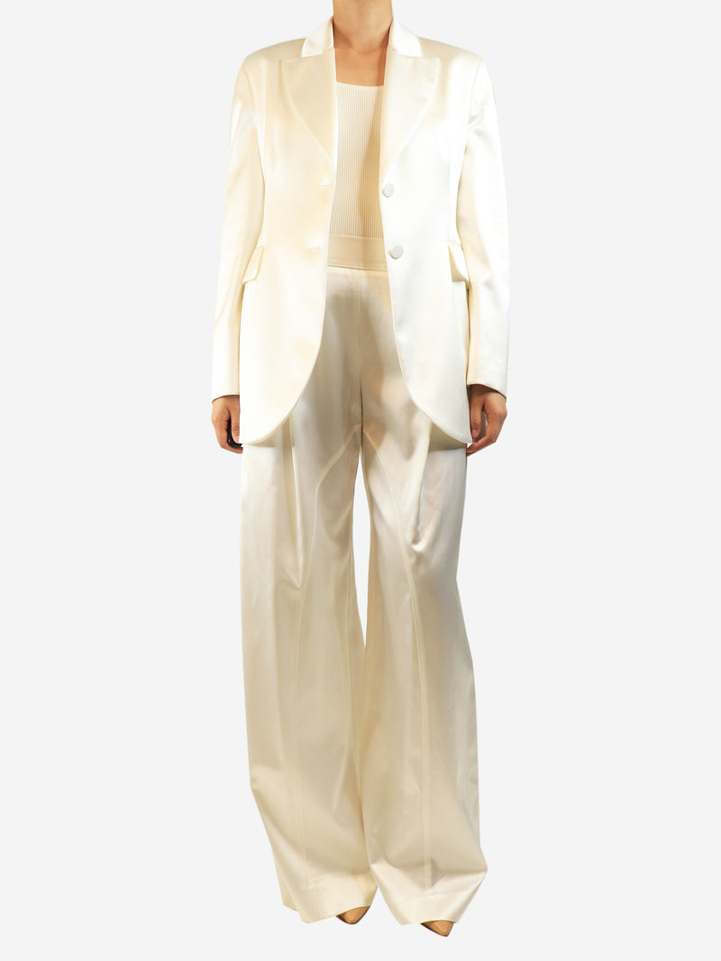 Cream satin two-piece suit set - size UK 10