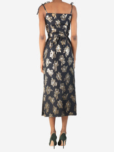 The Vampire's Wife Black floral jacquard midi dress - size UK 6