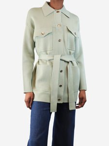 Sandro Mint green belted knit jacket - size UK 6