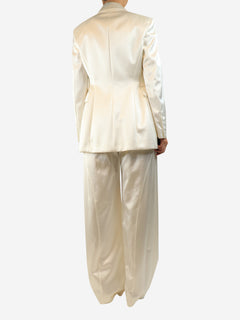 Cream satin two-piece suit set - size UK 10