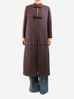 Purple and green Carnot jacquard coat - size UK 14