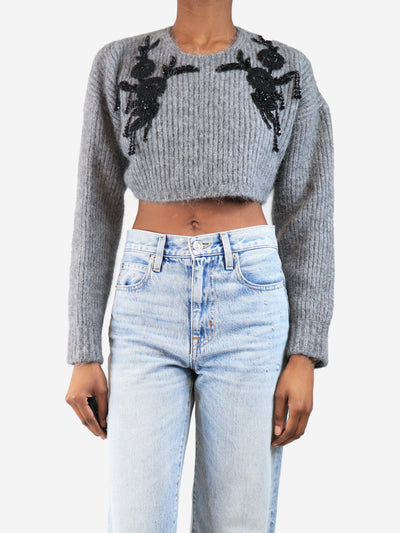 Grey embellished cropped knit jumper - size S Knitwear Erdem 