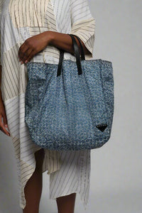 Prada Blue nylon printed tote bag