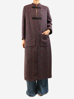 Purple and green Carnot jacquard coat - size UK 14